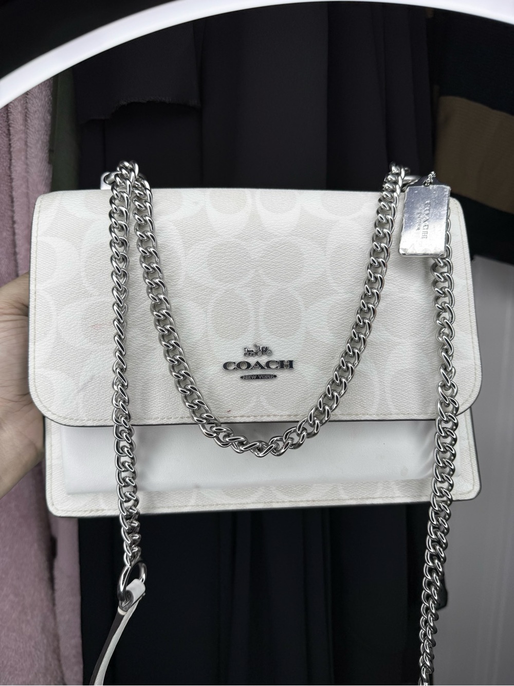 COACH White Signature Chain Crossbody Bag